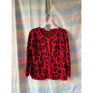 LIMBO LOUNGE Red Leopard Print Button-Up Cardigan – Bold & Cozy PUNK Y2K